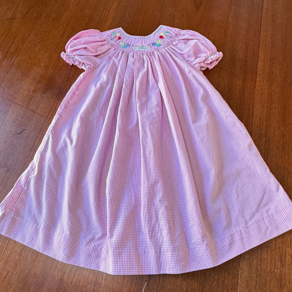 Mom & Me Pink Gingham Smocked Birthday Cake Balloon Dress 18M Cottagecore Fancy